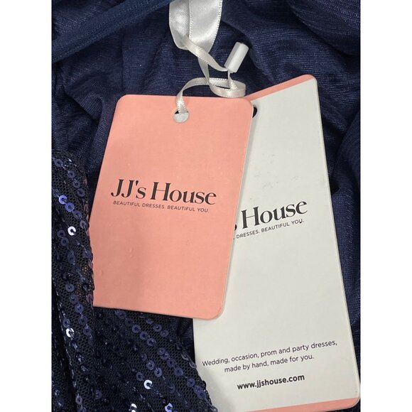 JJ’s House Navy Sequin Fit & Flare Cocktail Dress W/ Spaghetti Straps Sz 6 - New - Picture 8 of 10